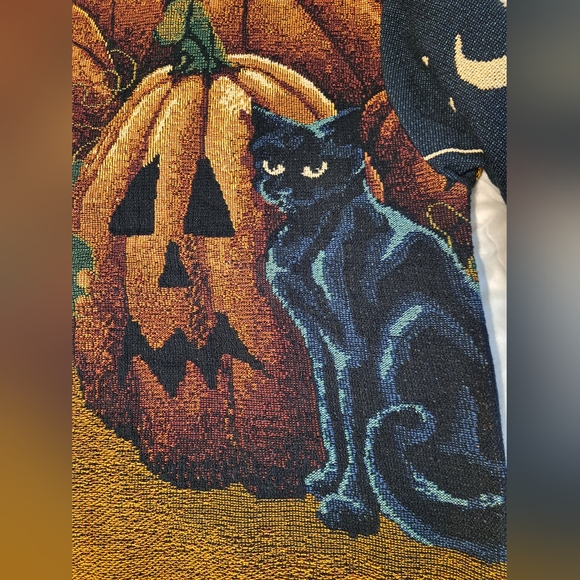 Vintage Sugar Street Weavers Black Cat Pumpkins Halloween Fall Spooky - Picture 9 of 9